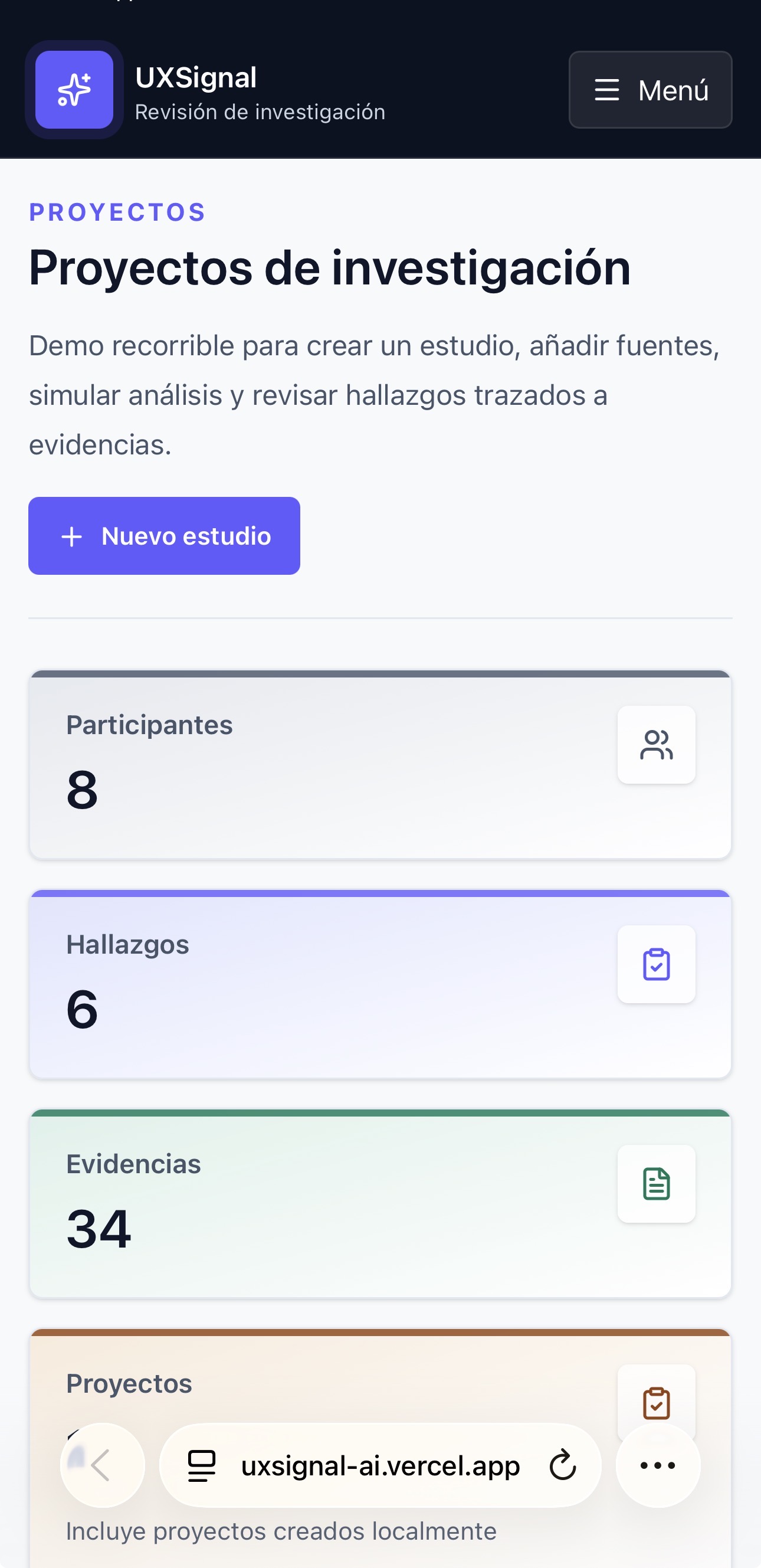 Dashboard móvil de UXSignal